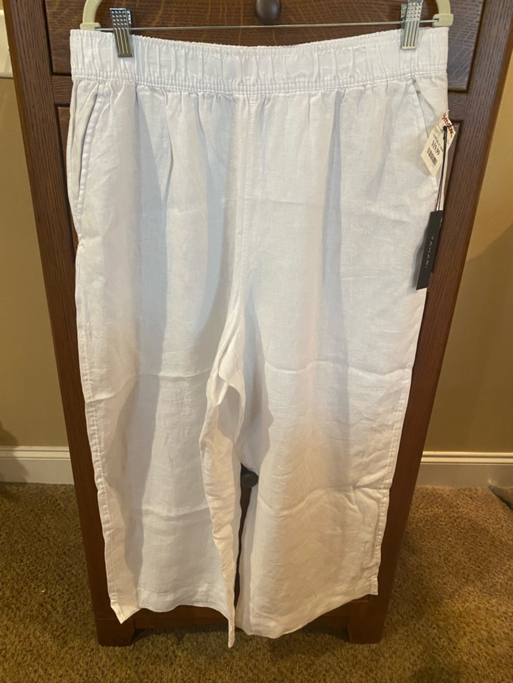 White Linen Elastic-Waist Women’s Pants